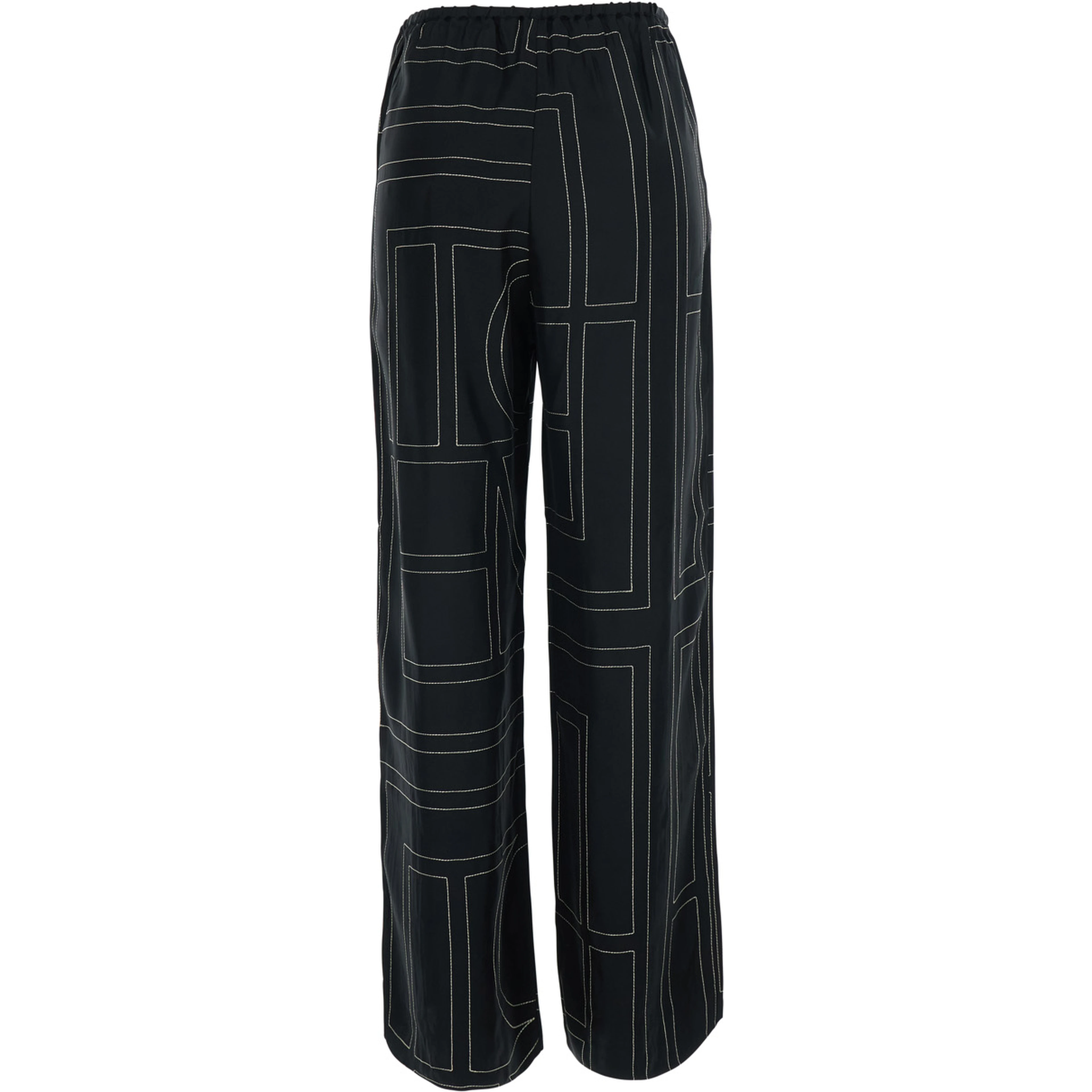 Black Pants with elasticated waist and two side pockets in silk for women