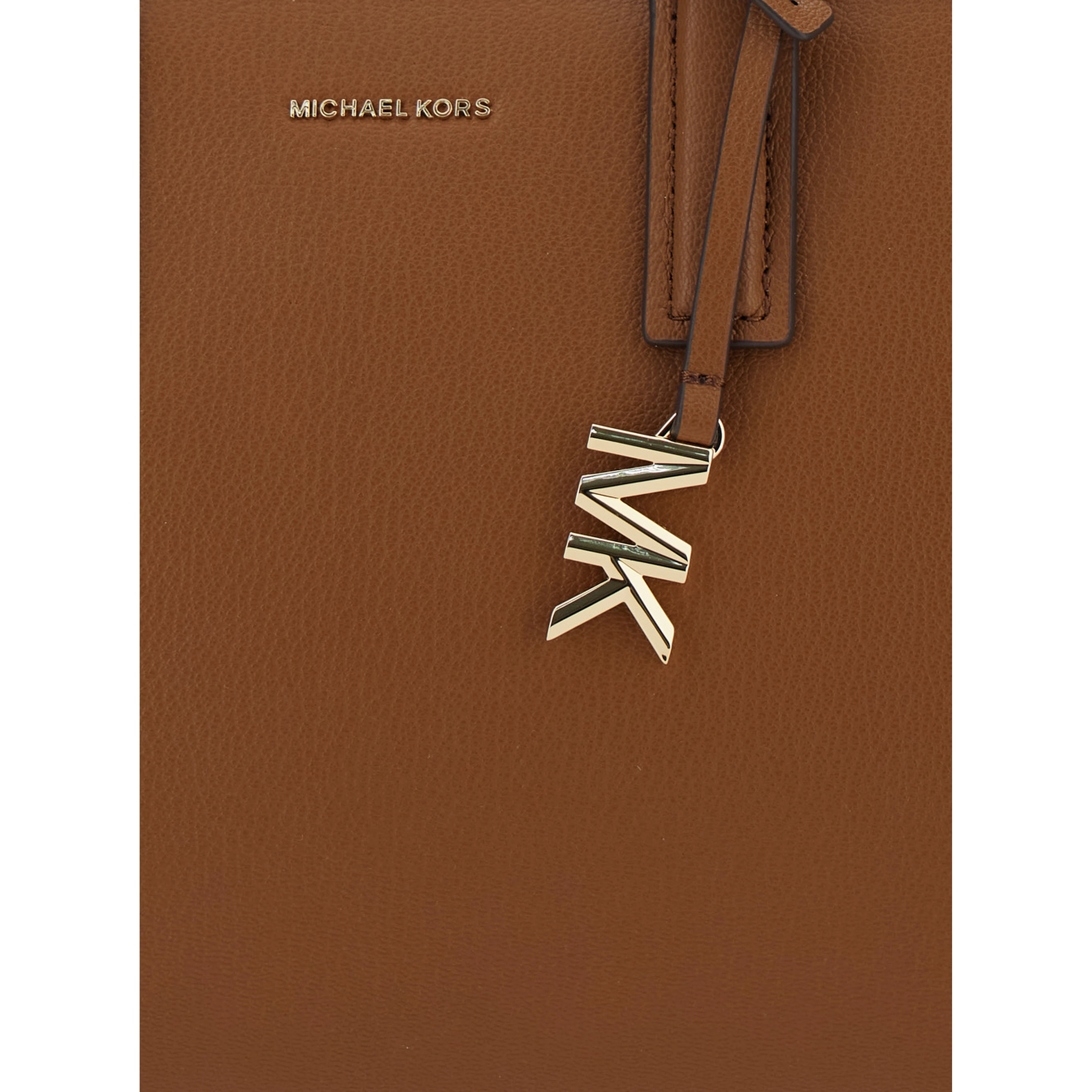 Handbag Logo with Metallic Pendant on the Front in Brown Leather for Women