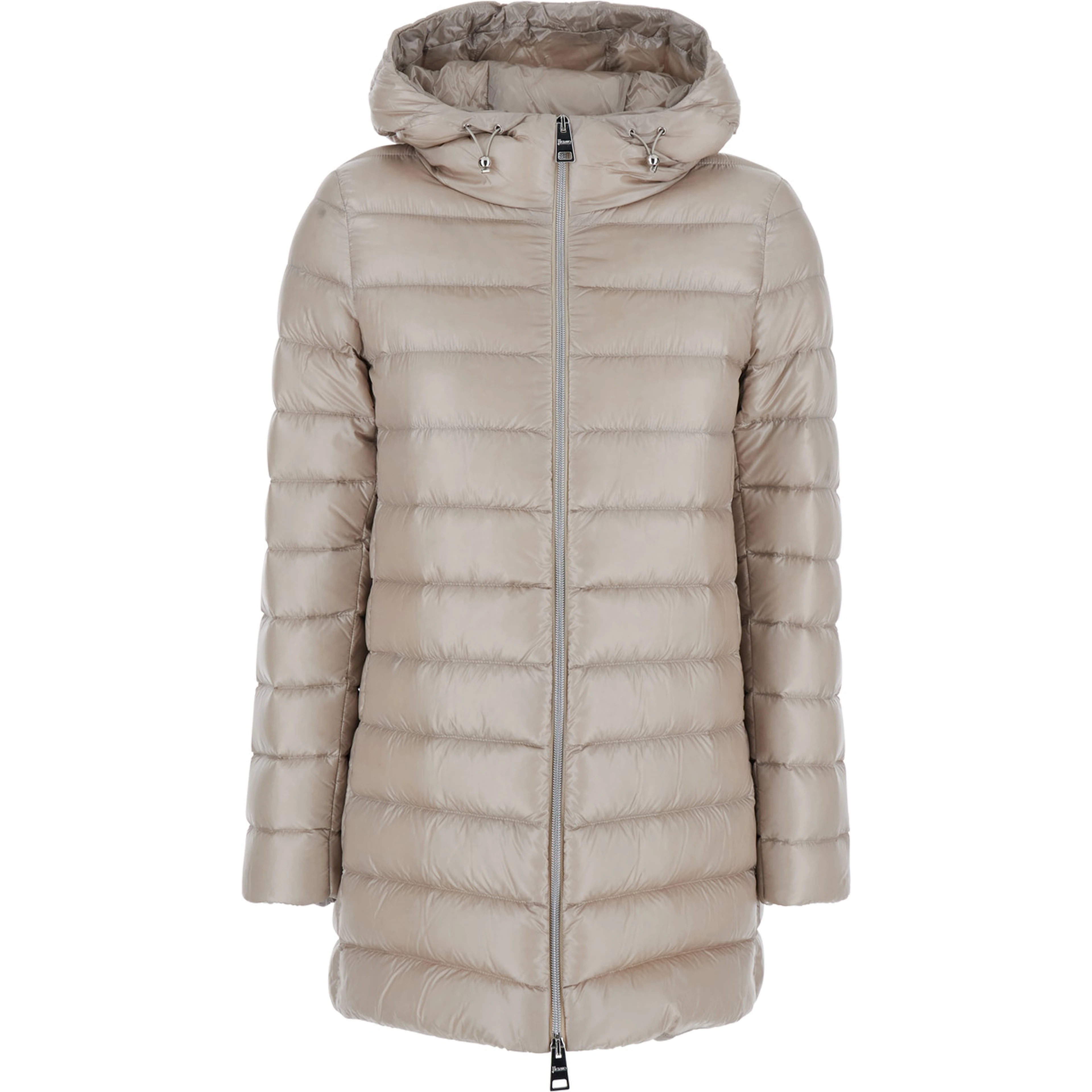 Down jacket with hood and drawstring in tech fabric beige women