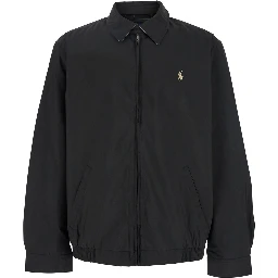 Jacket with Classic Collar and Pony Detail on the Front in Black Tech Fabric for Men