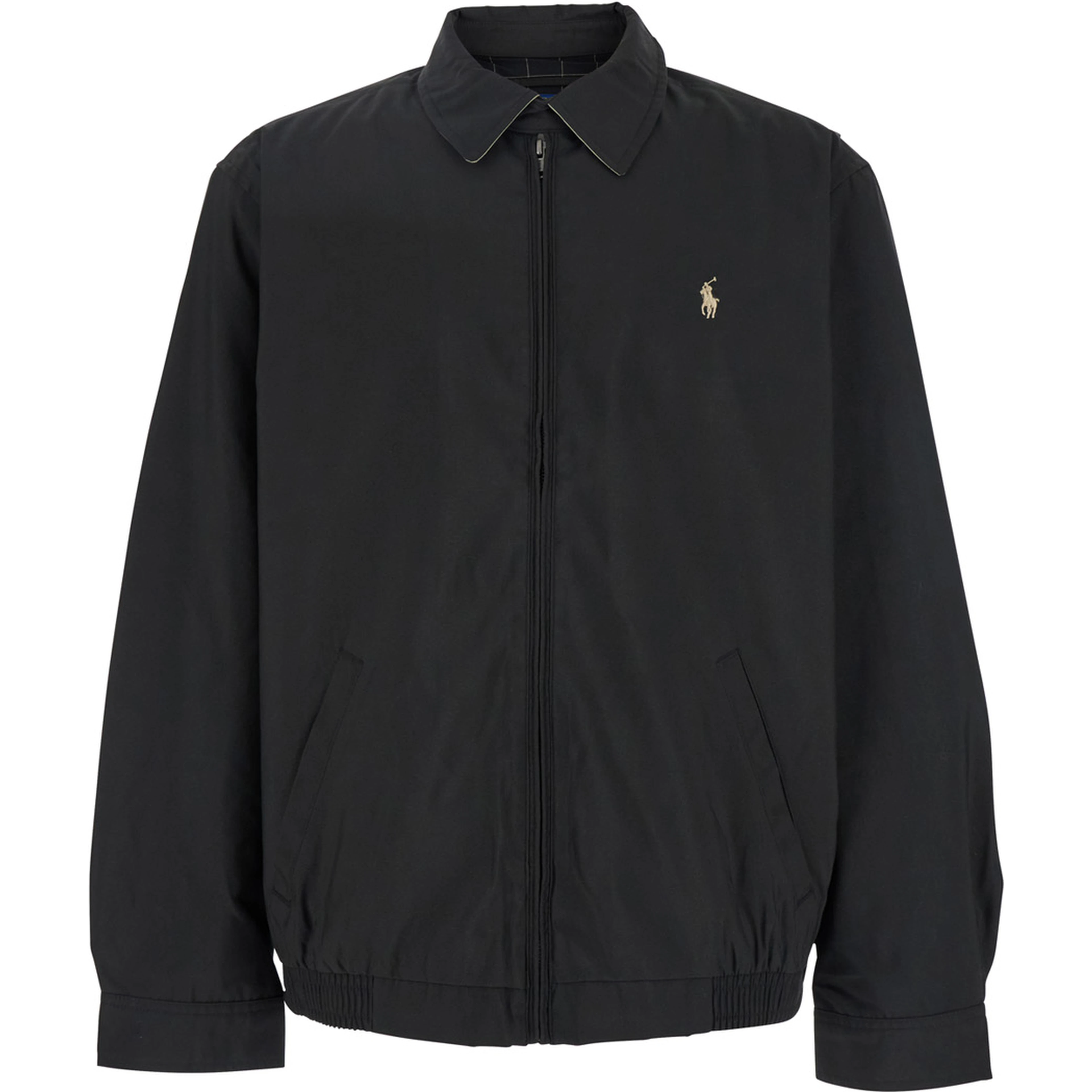 Jacket with Classic Collar and Pony Detail on the Front in Black Tech Fabric for Men