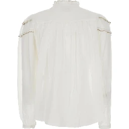 Blouse Christa with high collar and long sleeves in cotton blend white women