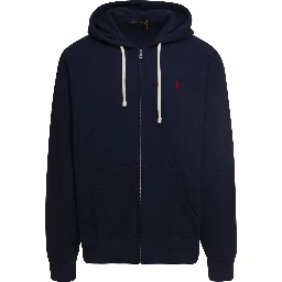 Blue Hooded Sweatshirt with Logo Embroidery in Blend Cotton Men