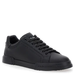 Sneaker Portofino Light with Patch Logo on the Tongue and Tone-on-Tone Lettering Logo on the Heel in Black Leather for Men