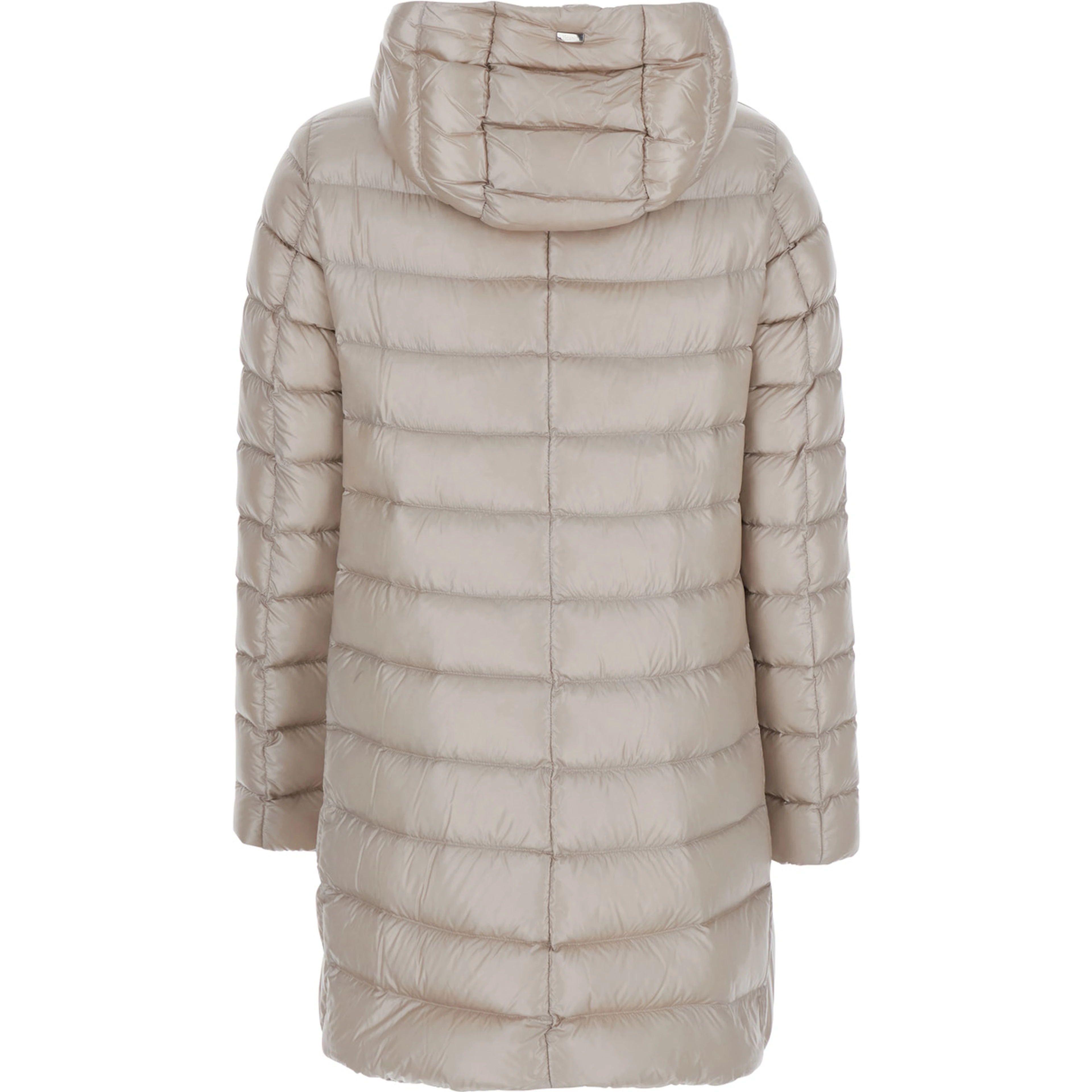 Down jacket with hood and drawstring in tech fabric beige women