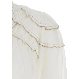 Blouse Christa with high collar and long sleeves in cotton blend white women