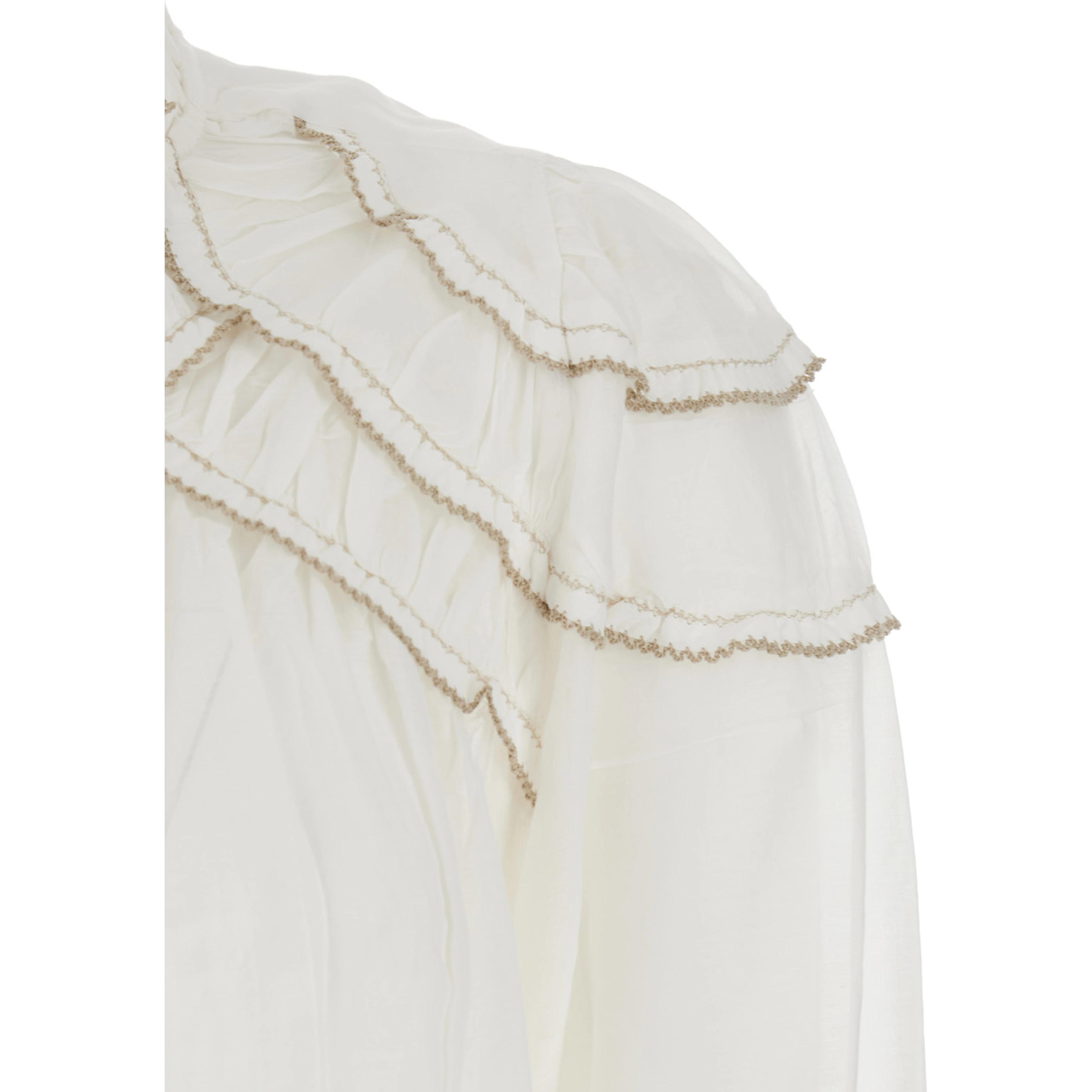 Blouse Christa with high collar and long sleeves in cotton blend white women