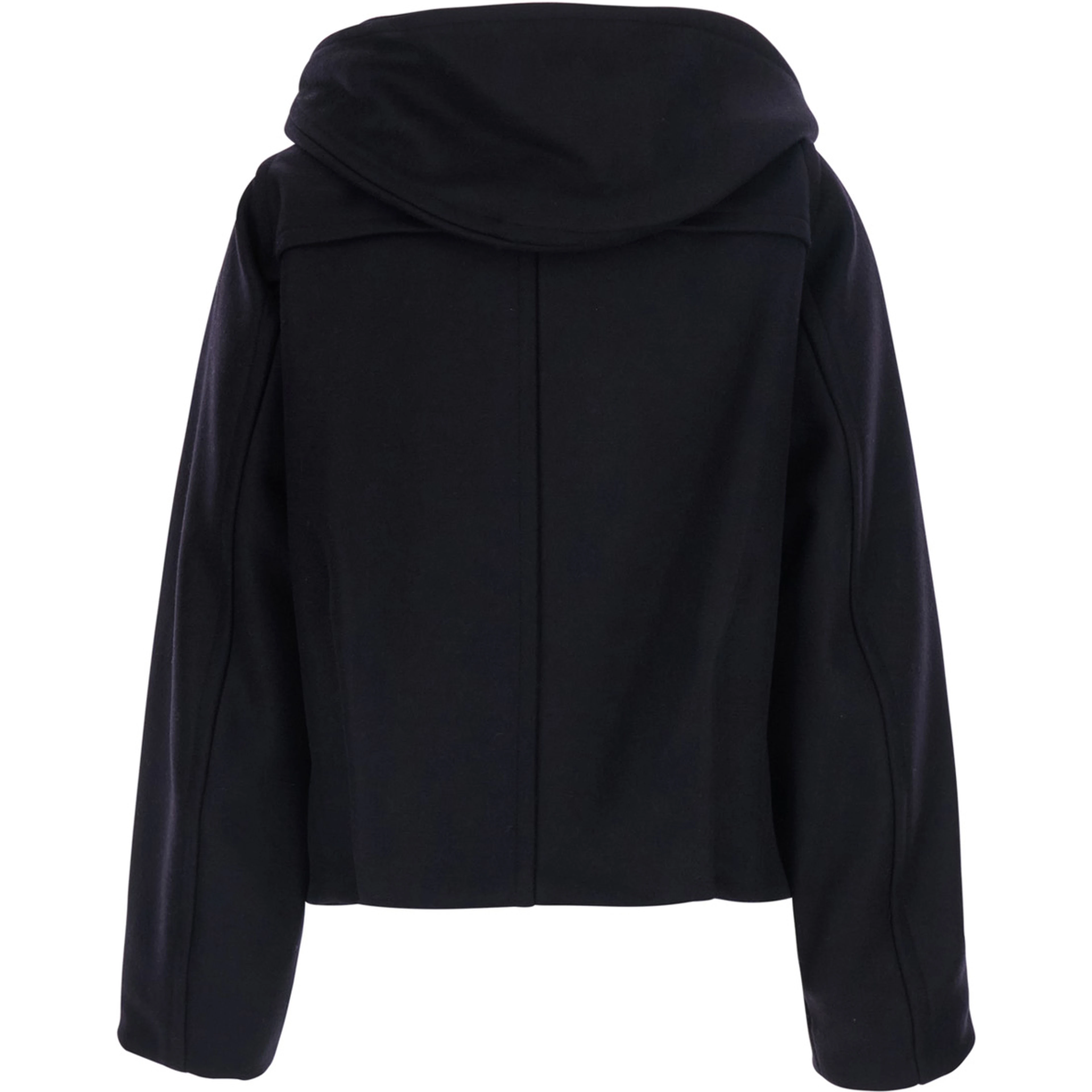 Blue Jacket with hood and Toggle closure on the front in wool and cashmere for women