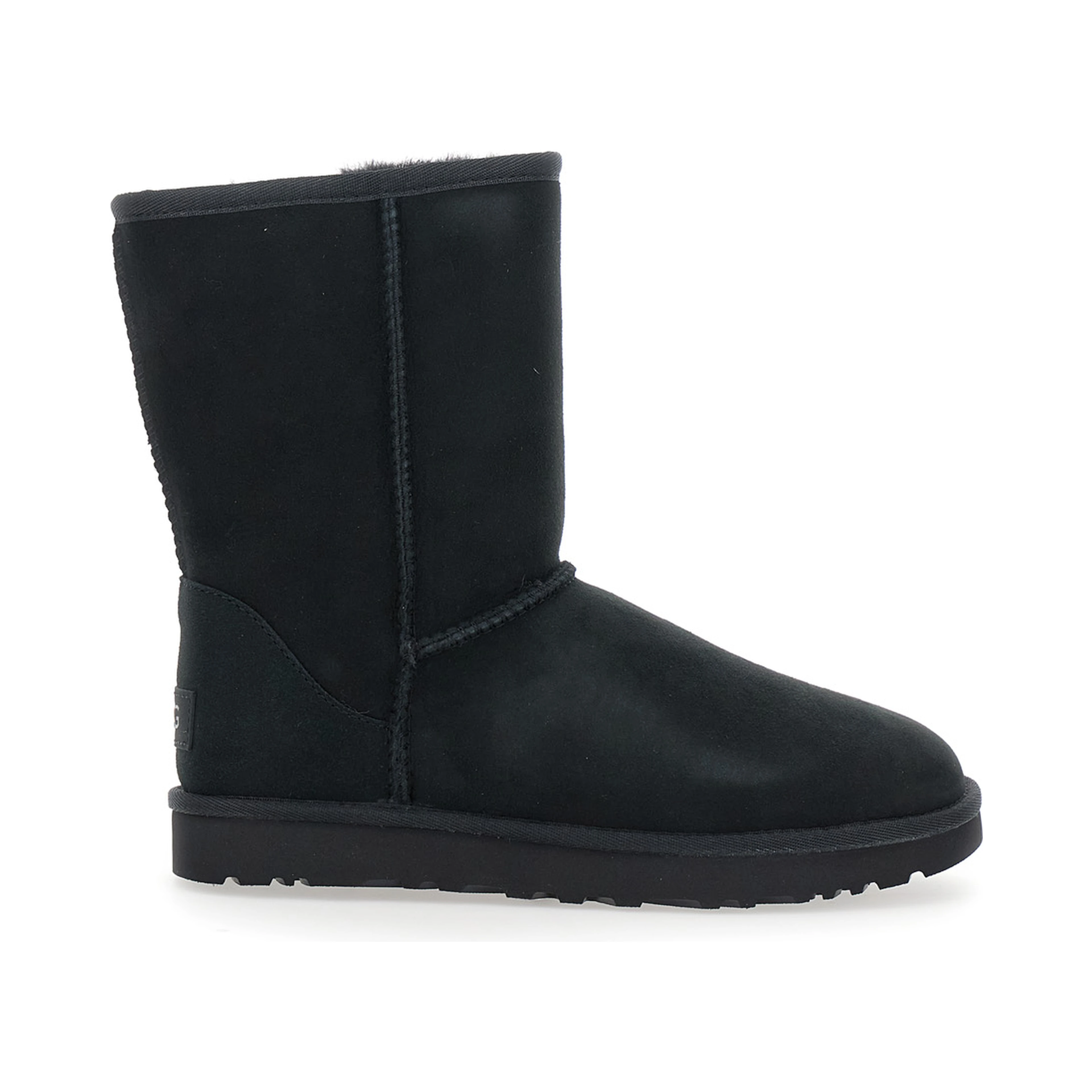 Boots Classic Short with Logo Patch on the Back and Fur Lining in Black Suede for Women
