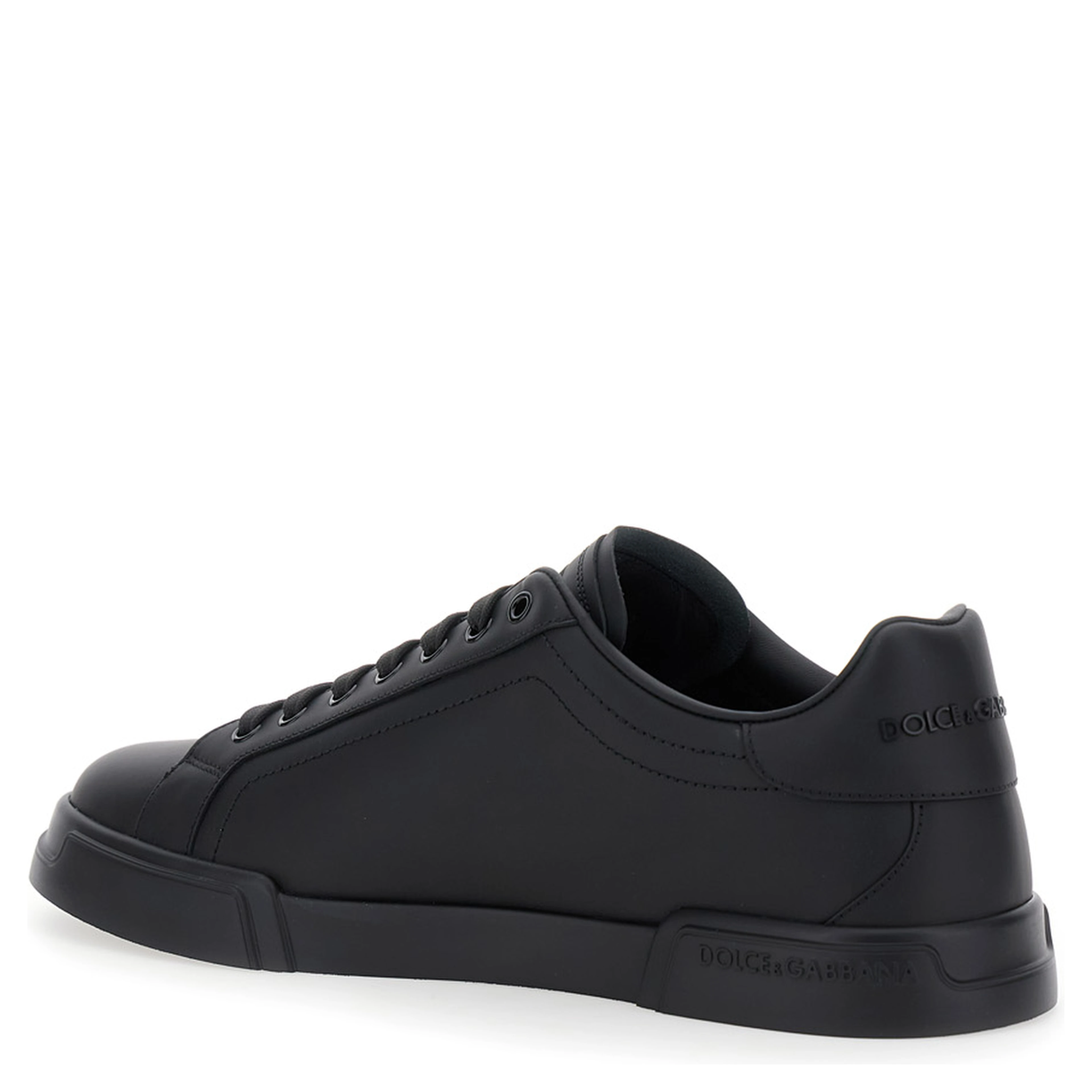 Sneaker Portofino Light with Patch Logo on the Tongue and Tone-on-Tone Lettering Logo on the Heel in Black Leather for Men
