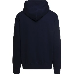 Blue Hooded Sweatshirt with Logo Embroidery in Blend Cotton Men