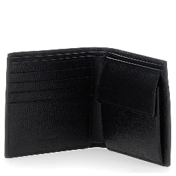 Bi-Fold Wallet Monogram with Logo Lettering on the Front in Black Leather for Men