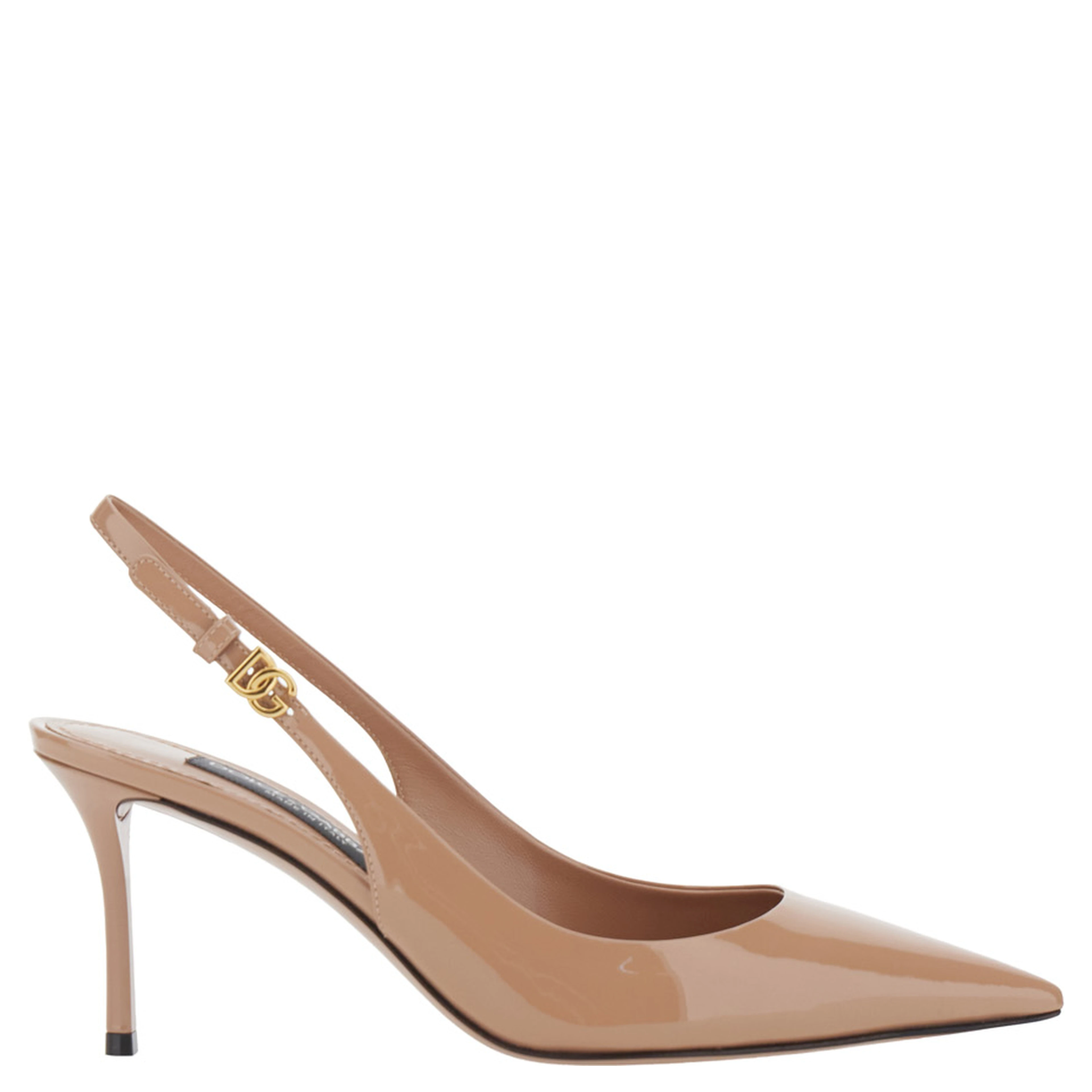 Pink Slingback Pumps with Ankle Strap and Logo Plate in Patent Leather for Women