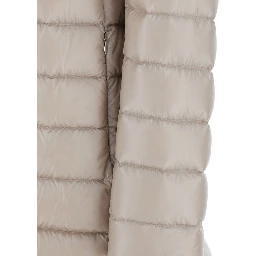 Down jacket with hood and drawstring in tech fabric beige women
