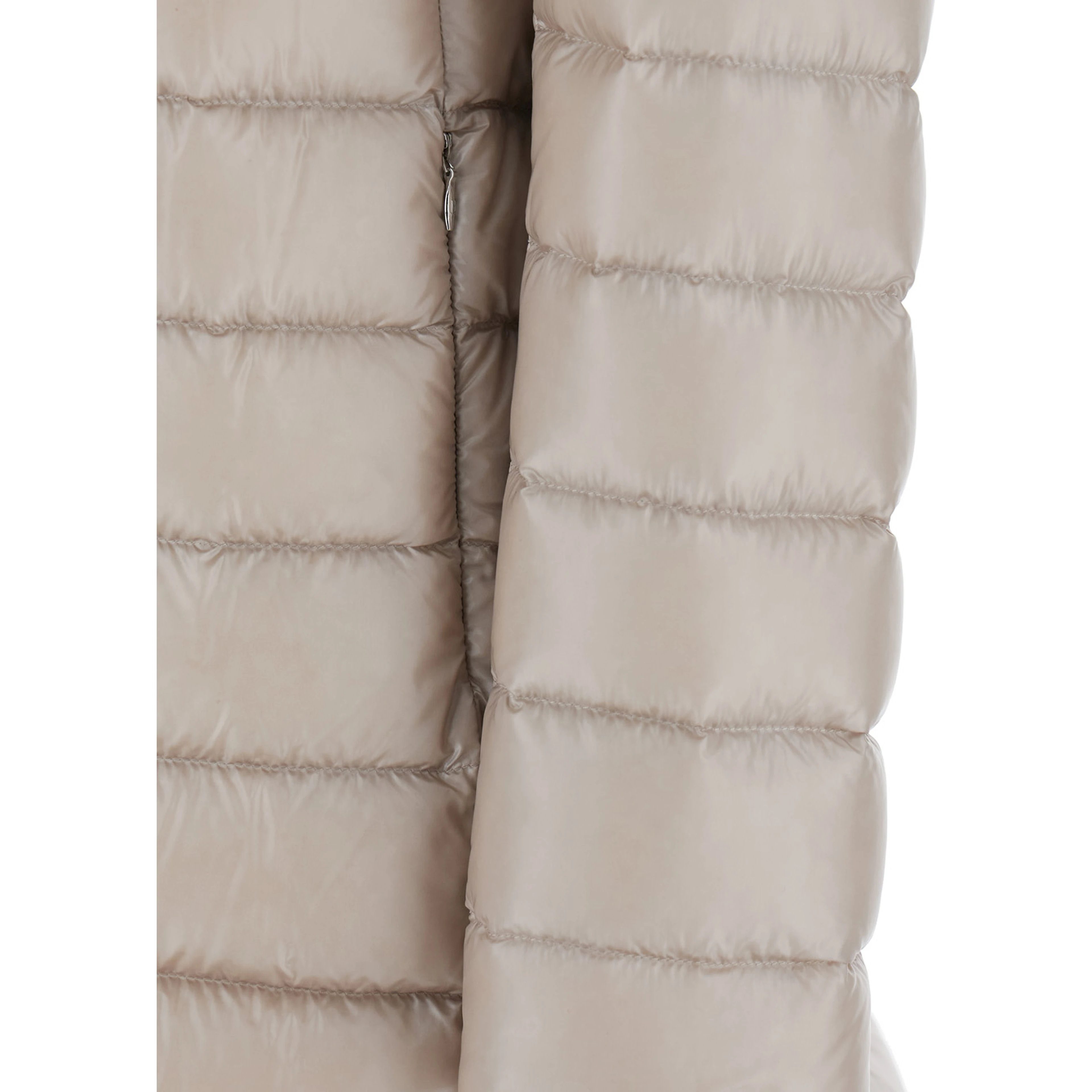 Down jacket with hood and drawstring in tech fabric beige women