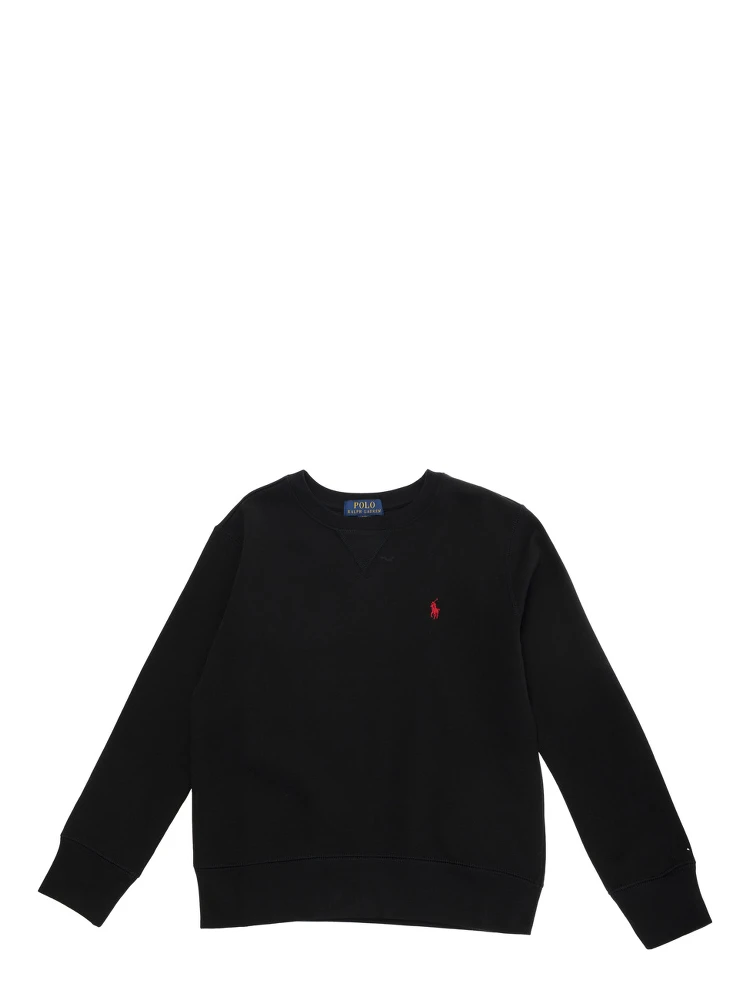 Sweatshirt with V-Neck and Pony Embroidery in Cotton Blend Black Boy