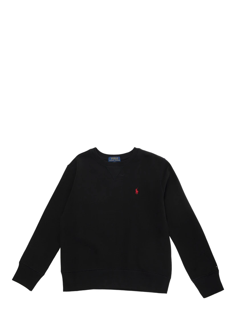 Sweatshirt with V-Neck and Pony Embroidery in Cotton Blend Black Boy
