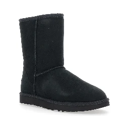 Boots Classic Short with Logo Patch on the Back and Fur Lining in Black Suede for Women