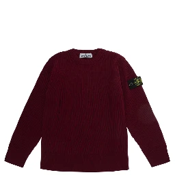 Red Crew neck sweater with ribbed knit and logo patch on the sleeve in blend wool boy