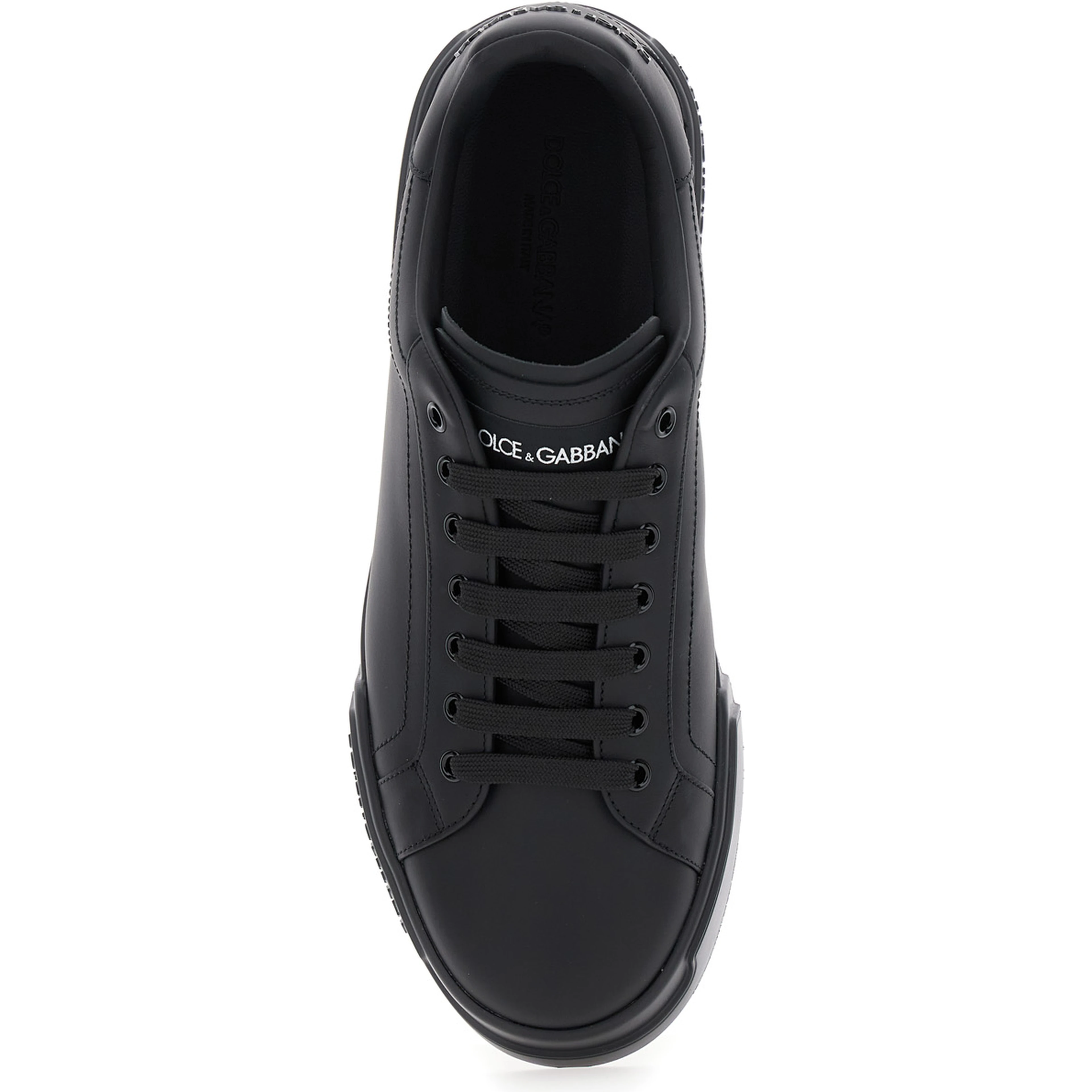 Sneaker Portofino Light with Patch Logo on the Tongue and Tone-on-Tone Lettering Logo on the Heel in Black Leather for Men