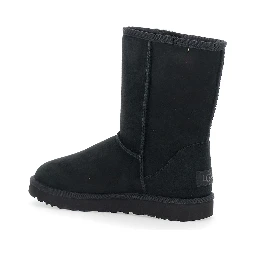 Boots Classic Short with Logo Patch on the Back and Fur Lining in Black Suede for Women