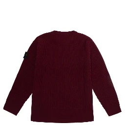 Red Crew neck sweater with ribbed knit and logo patch on the sleeve in blend wool boy