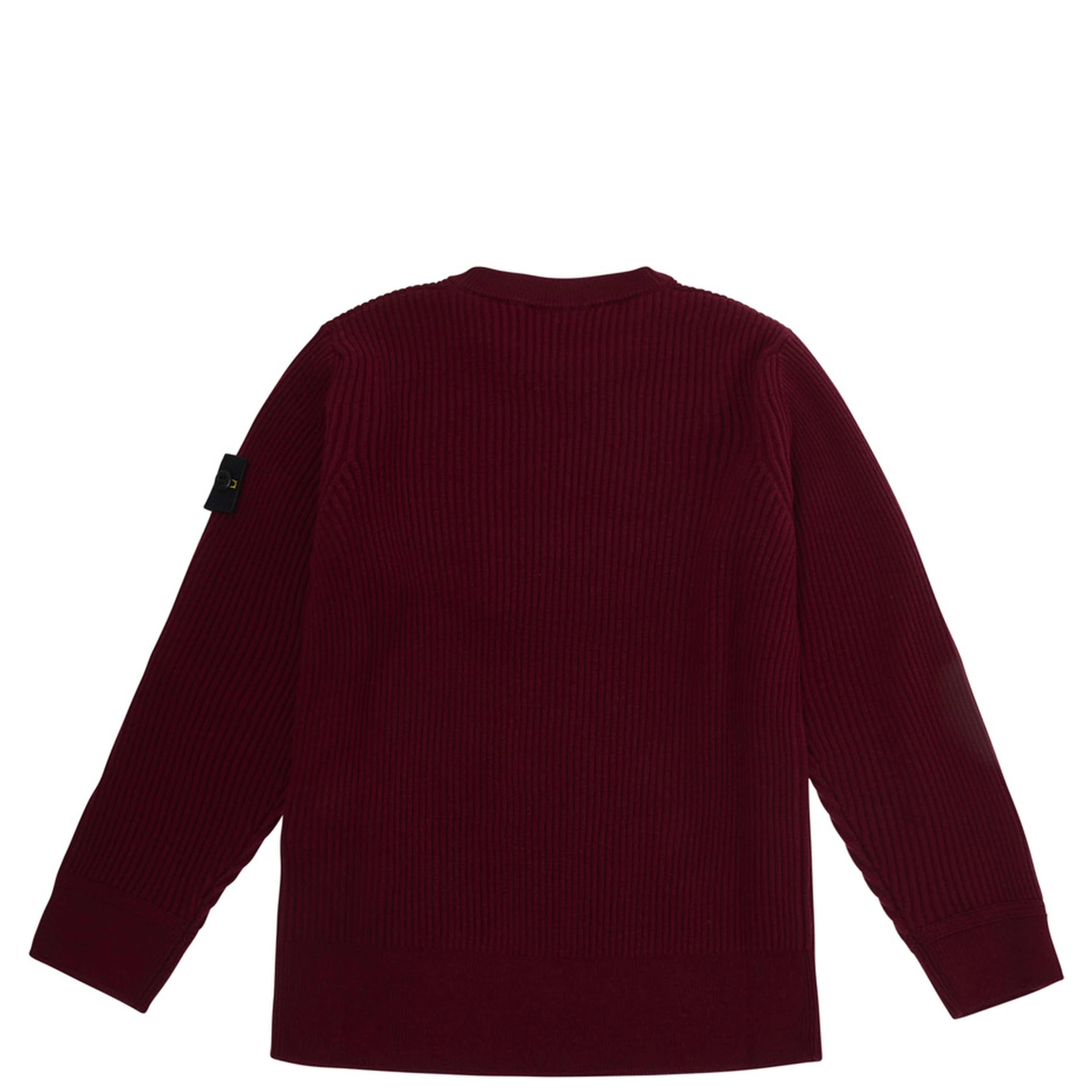 Red Crew neck sweater with ribbed knit and logo patch on the sleeve in blend wool boy
