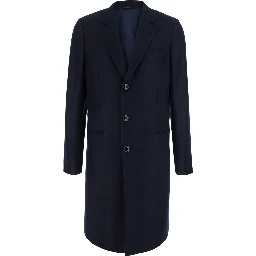 Blue Single-breasted coat with Notched revers and Chevron motif in wool and cashmere for men