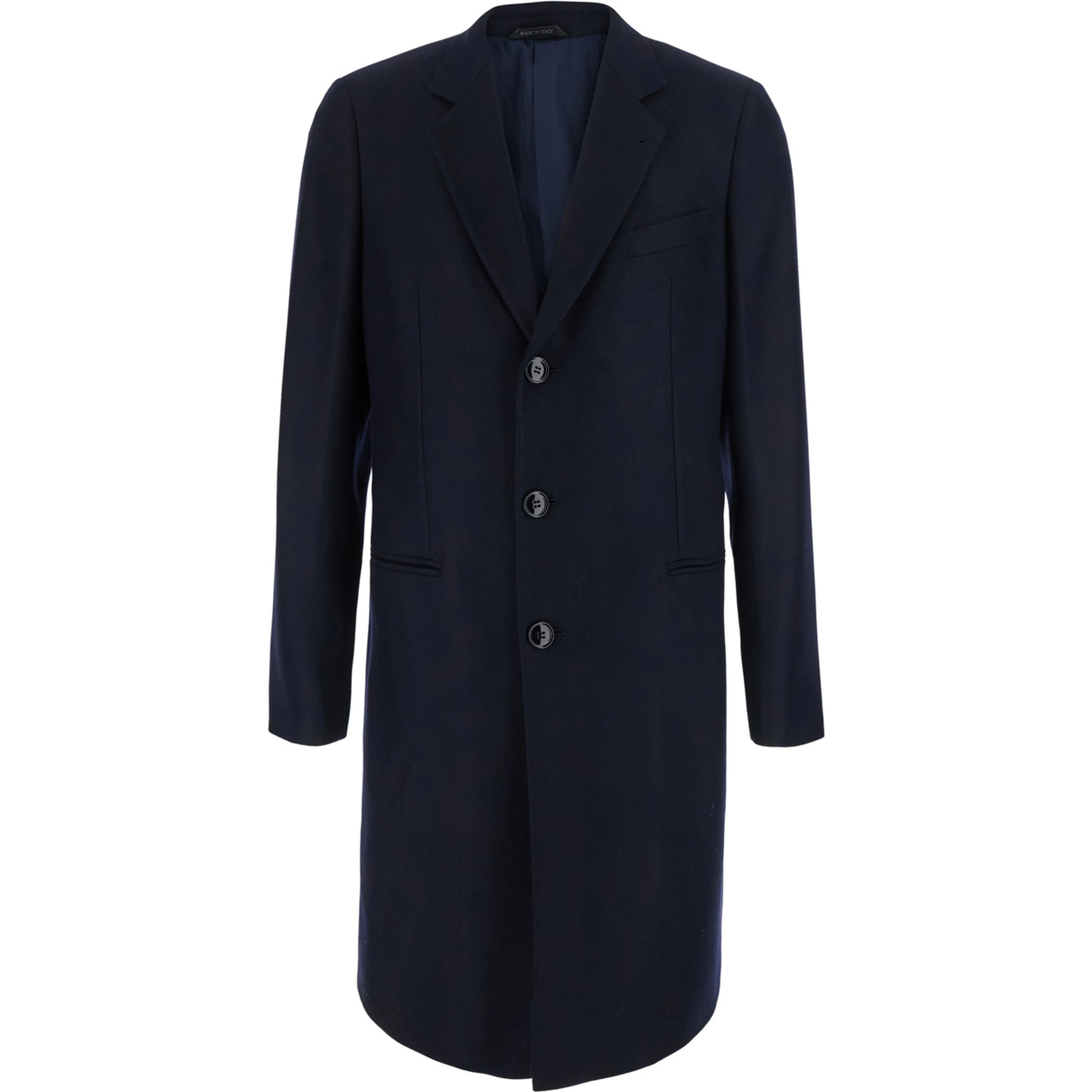 Blue Single-breasted coat with Notched revers and Chevron motif in wool and cashmere for men