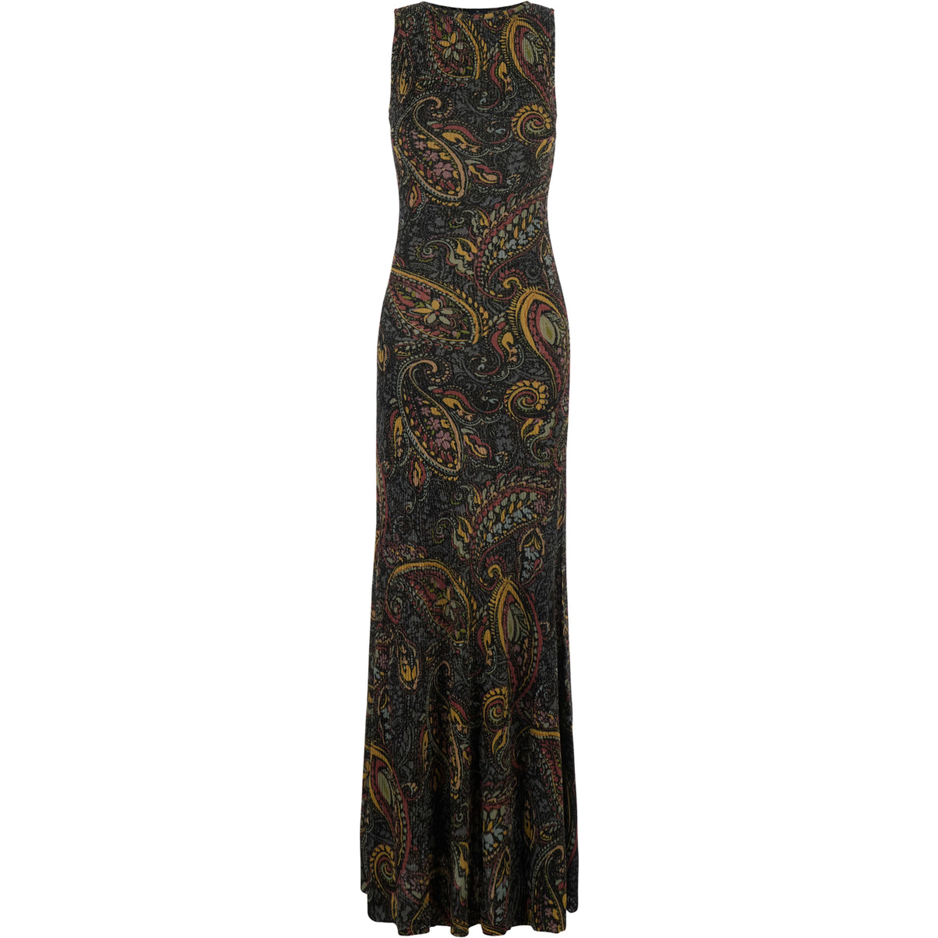 Multicolor Long sleeveless round neck dress with all-over embroidery in Tech Fabric for women