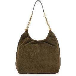Indie Green Shoulder Bag with Chain Strap and Logo Pendant on Front in Suede for Women