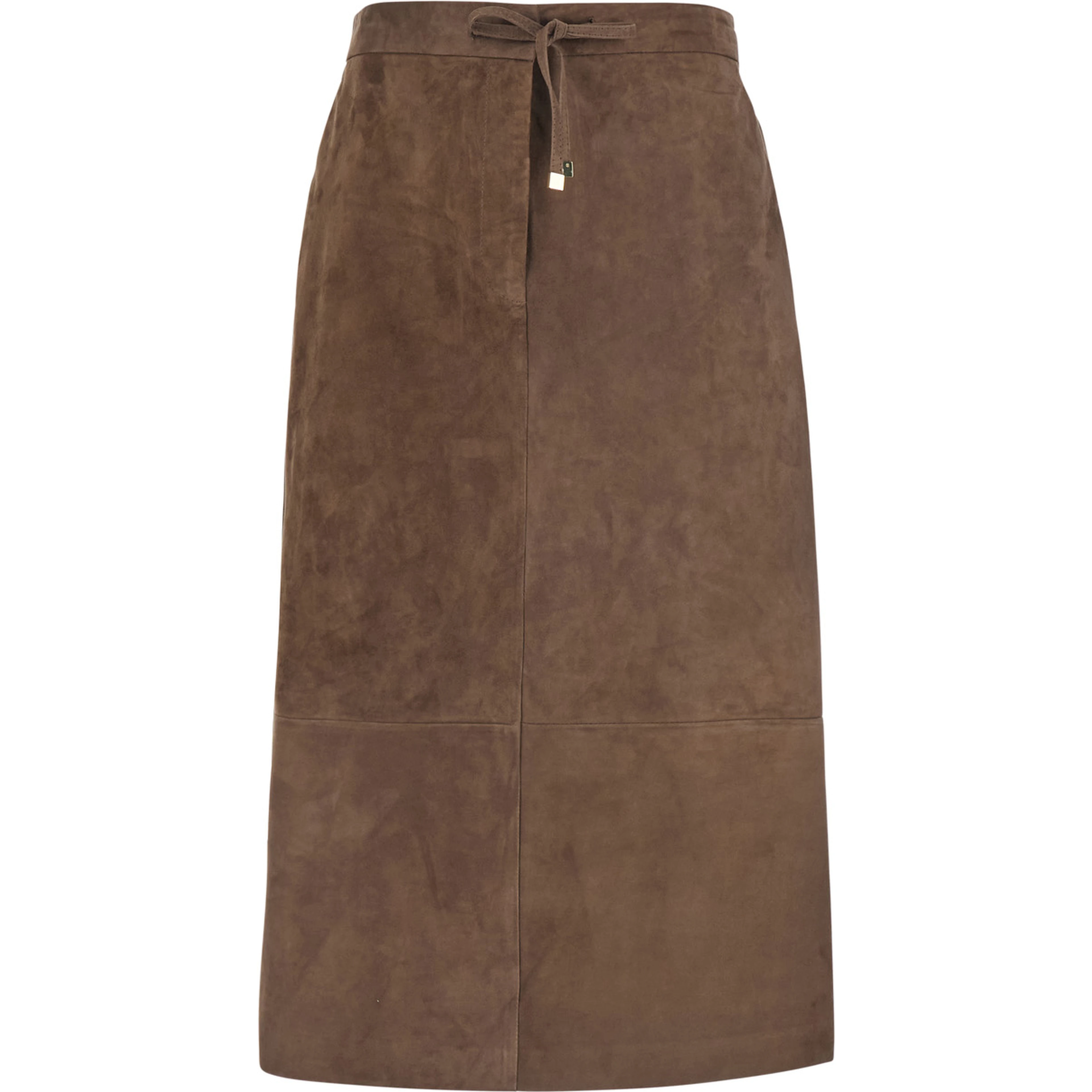 Gazza Brown Midi Skirt with Drawstring on the Front and Elasticized Waist on the Back in Suede for Women
