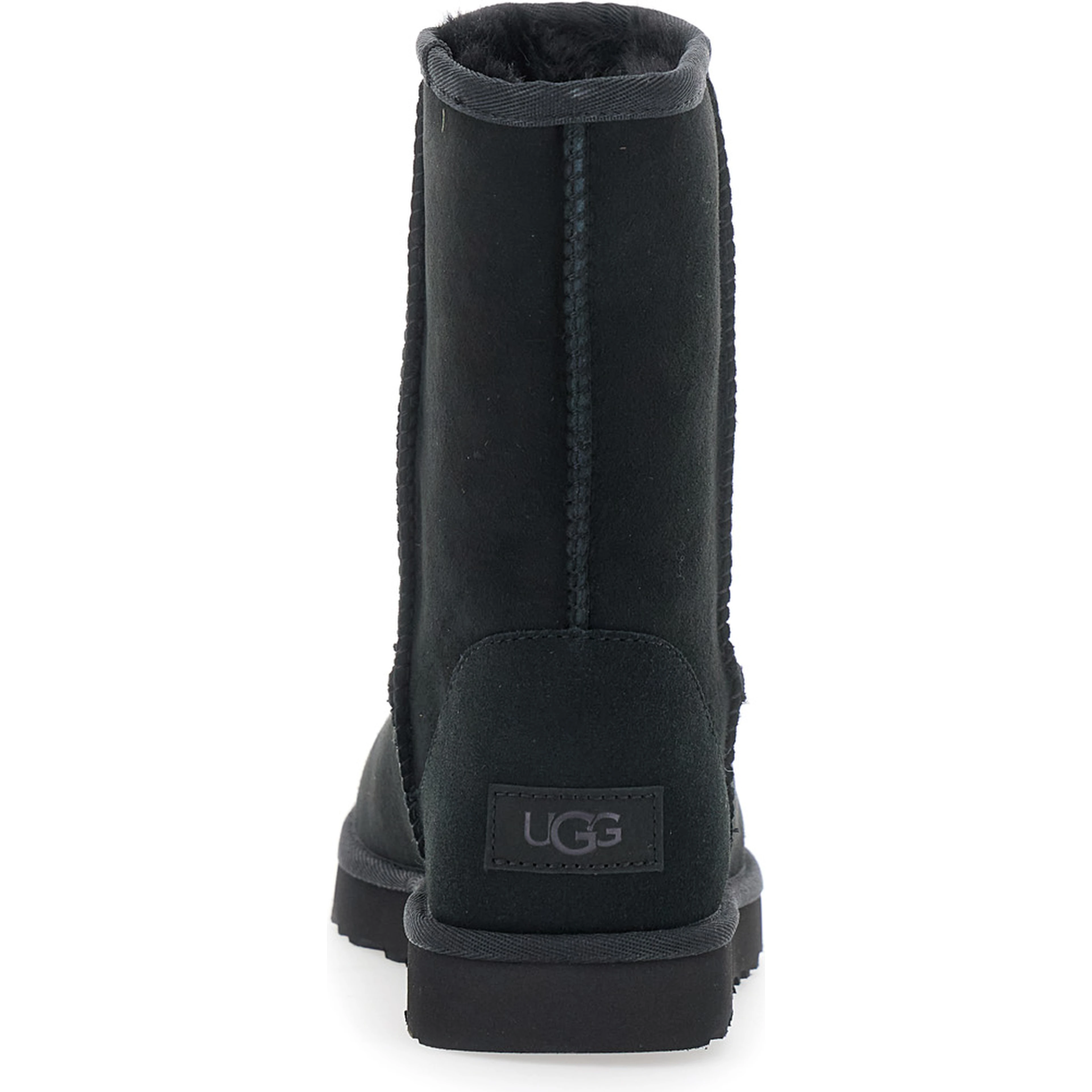 Boots Classic Short with Logo Patch on the Back and Fur Lining in Black Suede for Women