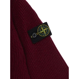Red Crew neck sweater with ribbed knit and logo patch on the sleeve in blend wool boy