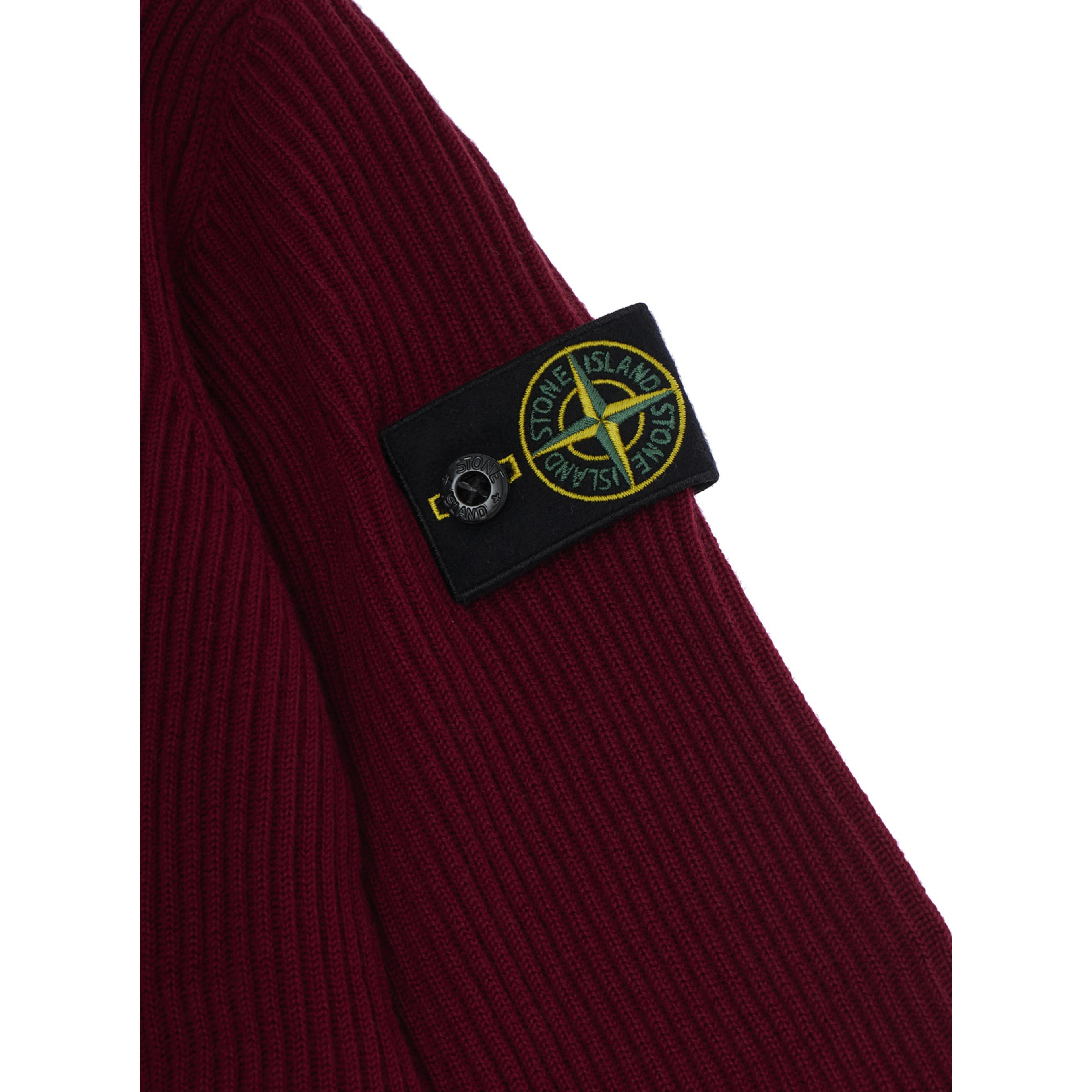 Red Crew neck sweater with ribbed knit and logo patch on the sleeve in blend wool boy