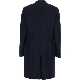 Blue Single-breasted coat with Notched revers and Chevron motif in wool and cashmere for men