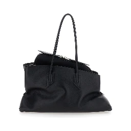 Shoulder Bag Passeggiata Medium with Asymmetric Design and Two Top Handles in Black Leather for Women