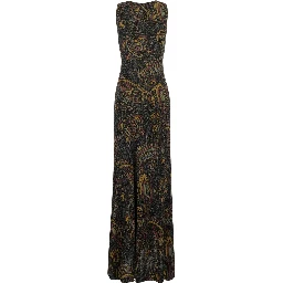 Multicolor Long sleeveless round neck dress with all-over embroidery in Tech Fabric for women