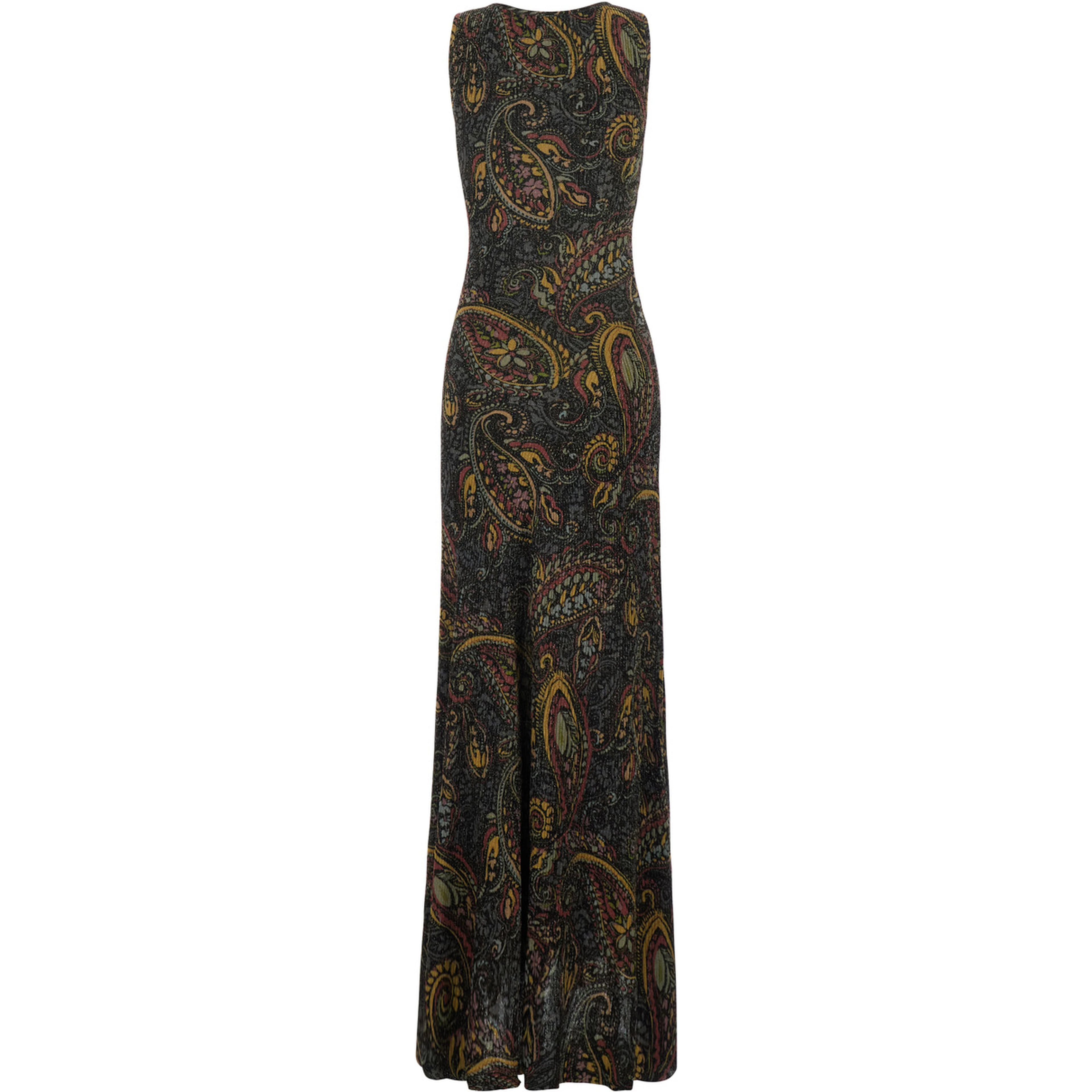 Multicolor Long sleeveless round neck dress with all-over embroidery in Tech Fabric for women