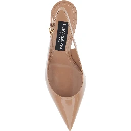 Pink Slingback Pumps with Ankle Strap and Logo Plate in Patent Leather for Women