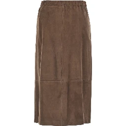 Gazza Brown Midi Skirt with Drawstring on the Front and Elasticized Waist on the Back in Suede for Women