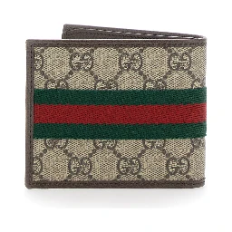Wallet Ophidia with GG Logo and Web Motif in GG Canvas Beige Men