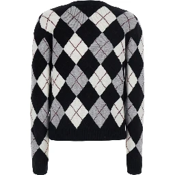 Antoni Black and White Crew Neck Sweater with All-Over Argyle Motif in Cashmere for Women