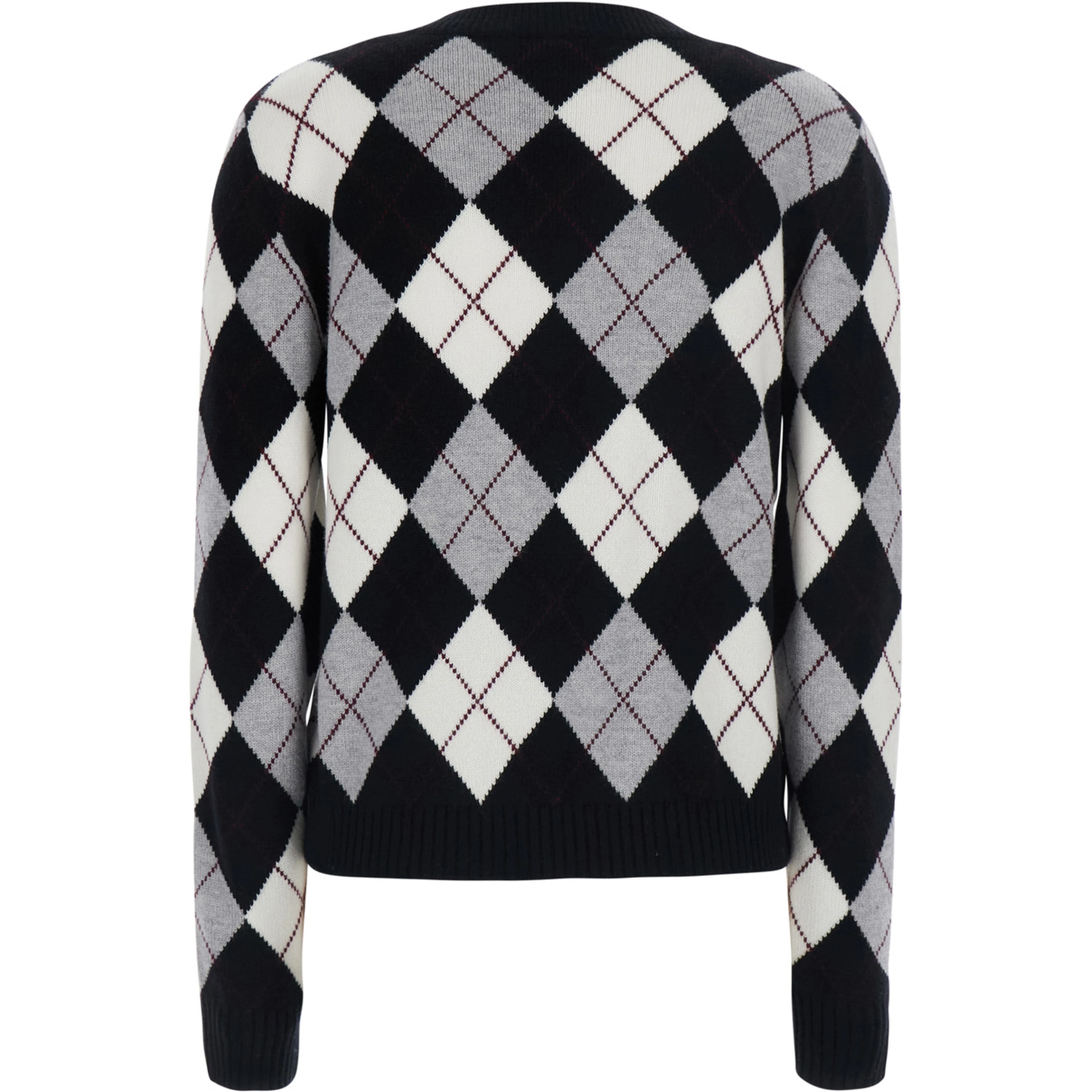 Antoni Black and White Crew Neck Sweater with All-Over Argyle Motif in Cashmere for Women