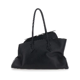 Shoulder Bag Passeggiata Medium with Asymmetric Design and Two Top Handles in Black Leather for Women