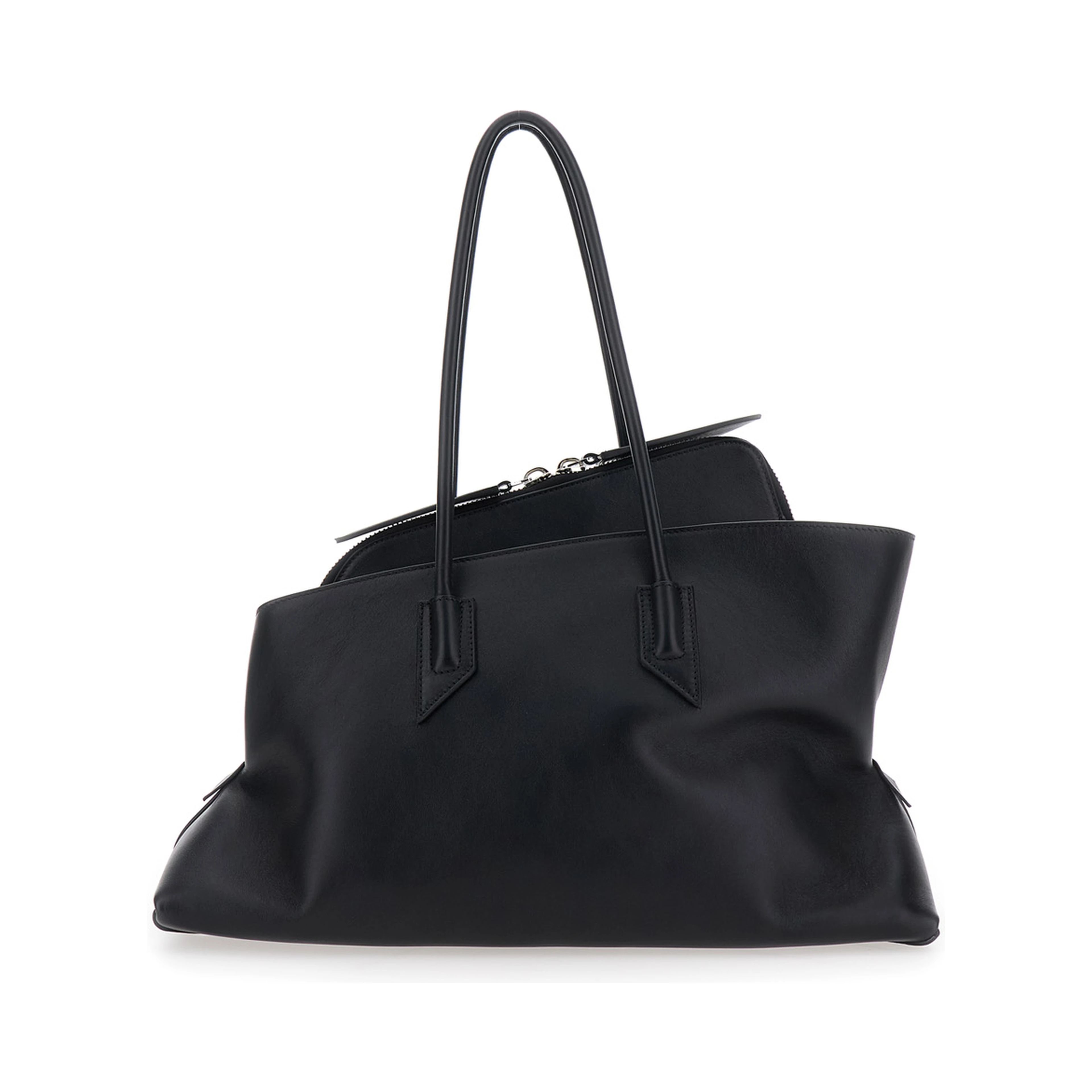 Shoulder Bag Passeggiata Medium with Asymmetric Design and Two Top Handles in Black Leather for Women