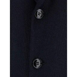 Blue Single-breasted coat with Notched revers and Chevron motif in wool and cashmere for men