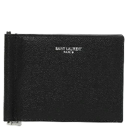 Wallet with Logo on the Front in Black Leather for Men
