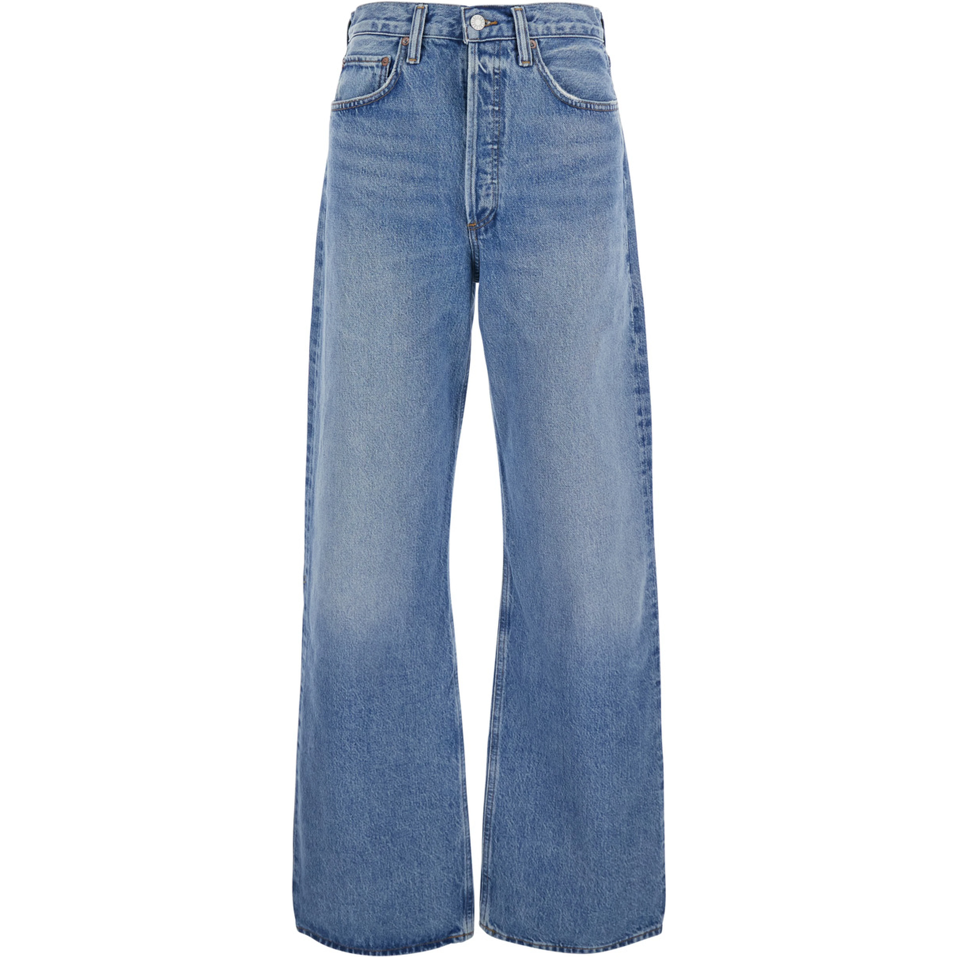 Light Blue Jeans with Wide Leg and Vintage Effect in Denim for Women