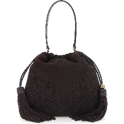 Kalispera Brown Shoulder bag with Drawstring Closure and Tassels on the Front in Suede for Women